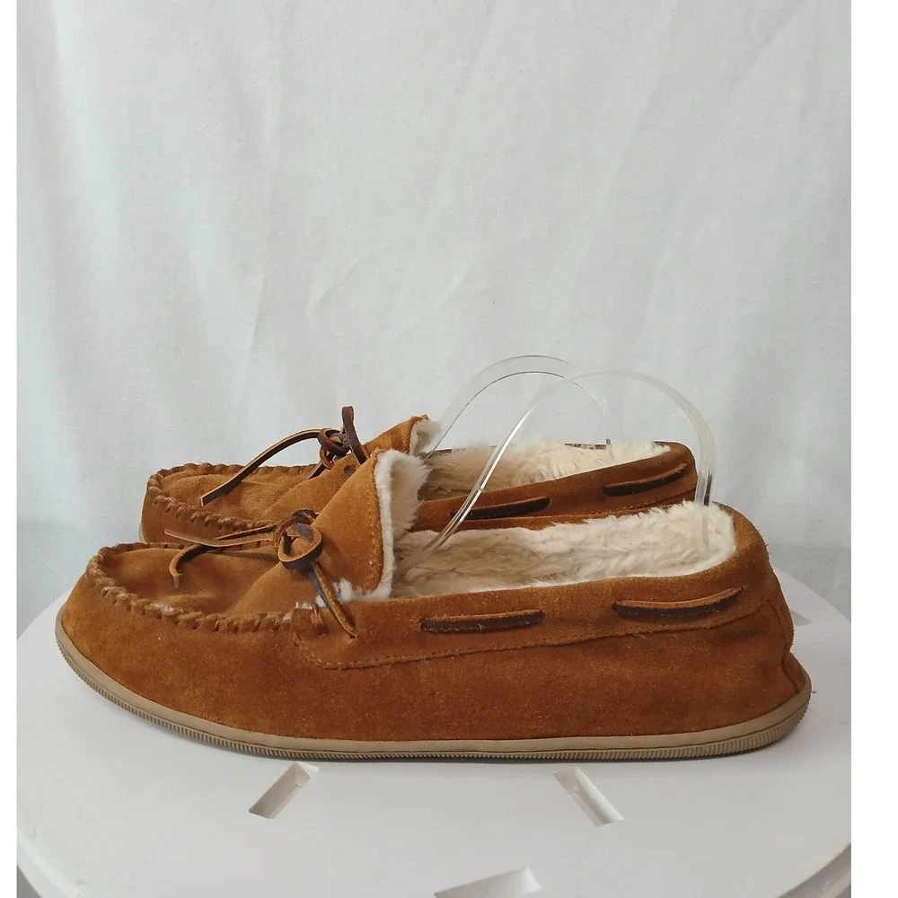 J. Crew Mens Genuine Suede Tan Suede Sherpa Lined Moc Toe Slippers Size‎ 11